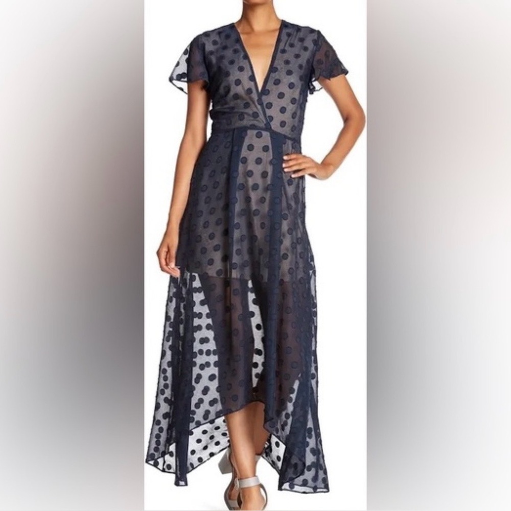 NSR Navy Sheer Polka Dot High Low Dress size Medium